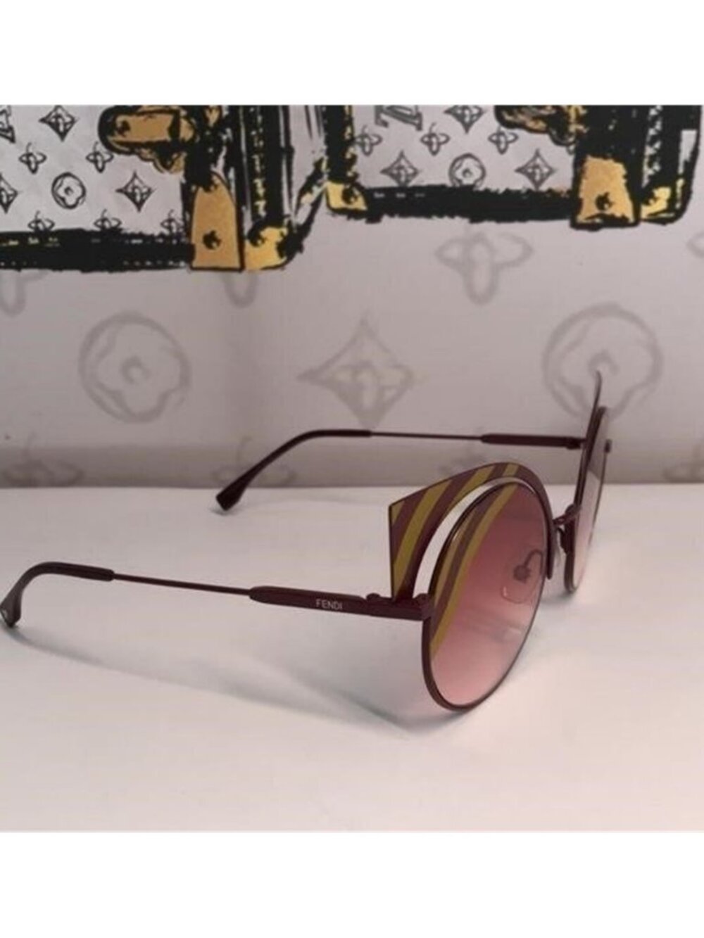💯 - New Authentic Fendi FF 0215/s 00l9- X4 Burgundy Cat Eye Sunglasses - Picture 7 of 12